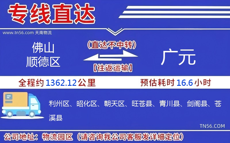 佛山順德區到廣元物流公司 佛山順德區到廣元物流公司