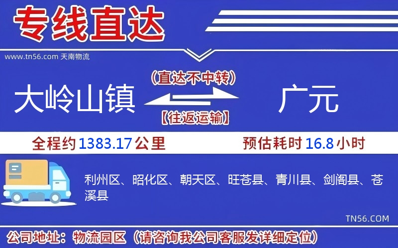 大嶺山鎮(zhèn)到廣元物流公司